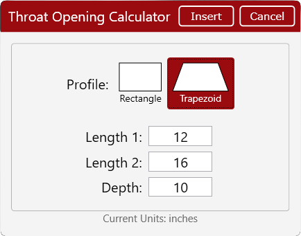 Throat Opening Calculator